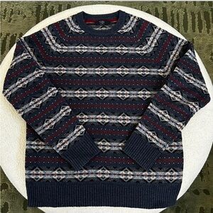 J. Crew Navy and Red Patterned Crewneck Sweater - Size Large Tall